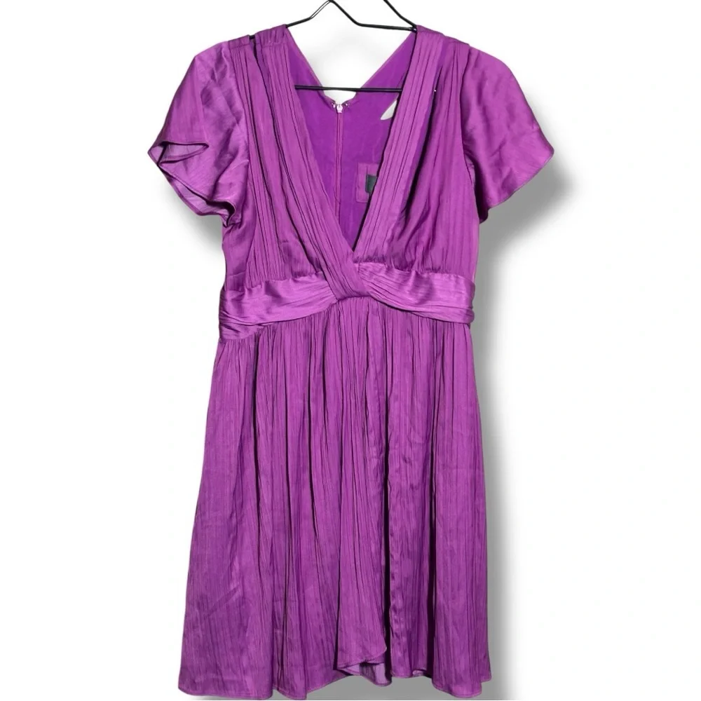 Anthropologie Vibrant Purple Short Flutter Sleeve Empire Waist Flowy Mini Dress